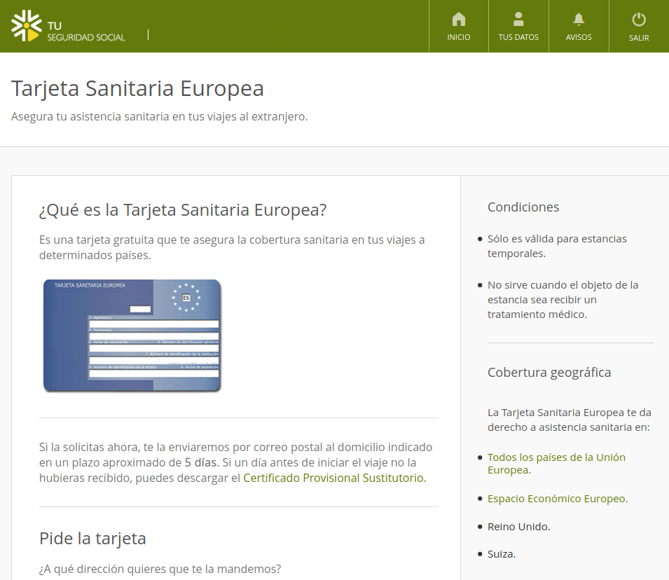 solicitud Tarjeta Sanitaria Europea con certificado digital gratuita