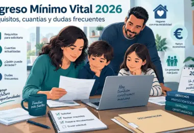 Familia consultando los requisitos y cuantías del Ingreso Mínimo Vital 2026