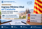 Imagen editorial del Ingreso Mínimo Vital en Cataluña con referencias a Barcelona, la bandera catalana y los trámites de solicitud
